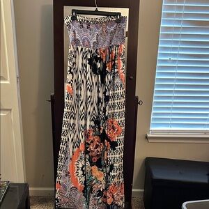 Soma Mixed-Print Maxi Skirt - Black, White & Orange Floral